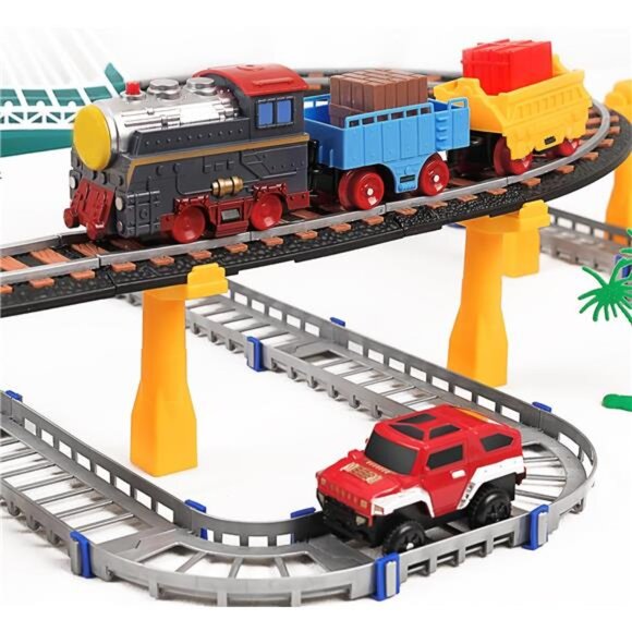 Electric Toddler Train Set Toy, Battery Powered Railway Train Track Toy Playset - Picture 3 of 14